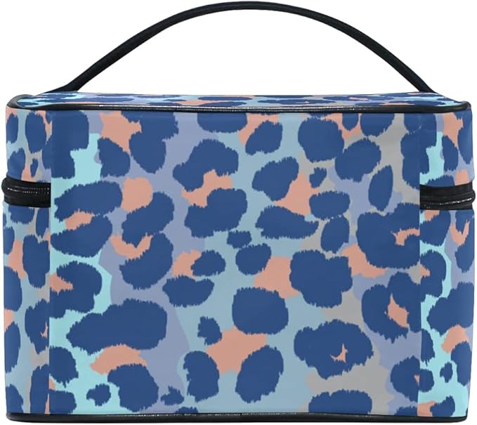 MNSRUU Makeup Bag, Bule Leopard Print Travel Makeup Organizer Bag Cosmetic Cases Toiletry Bags for Girl Women Ladies