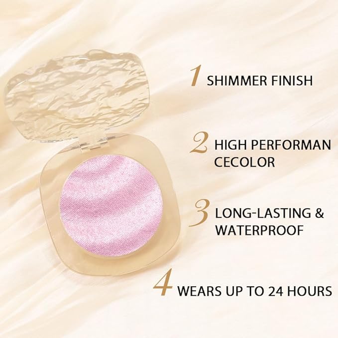 FeiCuiYun Pink Cream Glitter Shimmer Metallic Eyeshadow Palette Makeup, Natural Single Mini Instant Holographic Eyeshadow For Women, Sombras Crema Para Ojos, Talc, Paraben & Cruelty Free