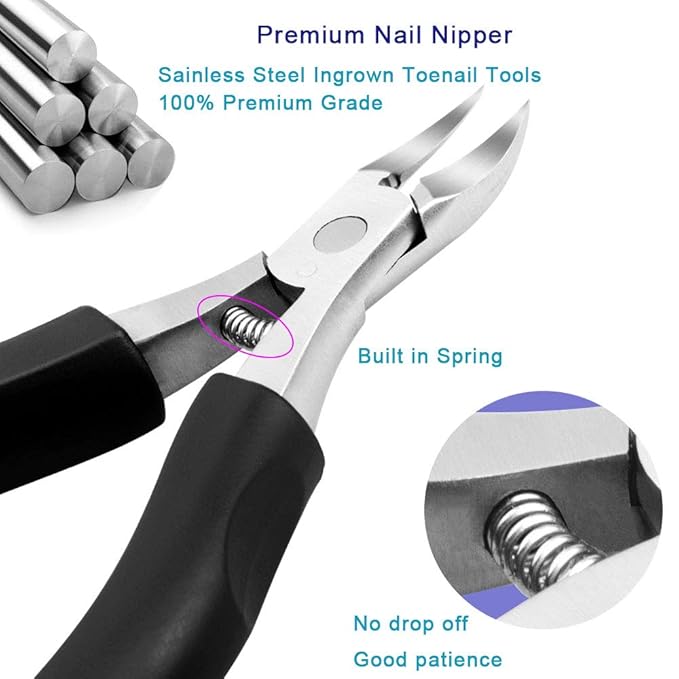 Pingispower Ingrown & Thick Toenail Clippers Set, 8 Pcs Heavy Duty Stainless Steel Nail Nippers Kit, Lengthened Non-Slip Ergonomic Handle Manicure & Pedicure Tools for Seniors Men Women Diabetic Users