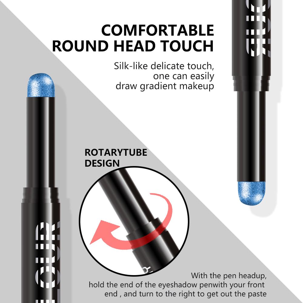 IATMOMOD Dazzling Blue Shimmer Cream Eye Shadow Stick Makeup for Women, Blue Shimmer Matte Eye Shadow Brightener Stick for Eyes, Waterproof Eyeshadow Pencil Applicator Blendable for Eye Highlight 22