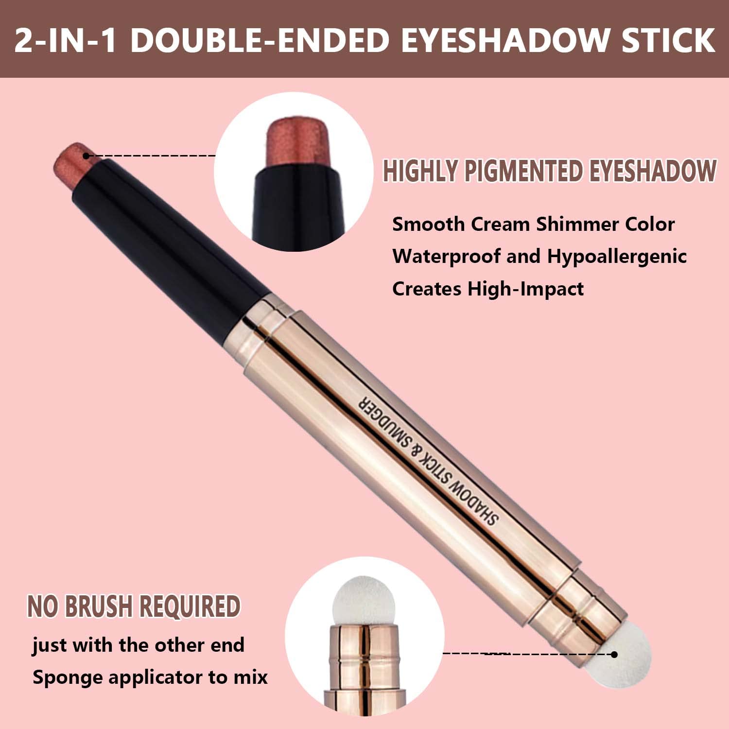 2 in 1 Rose Red Cream Eyeshadow Stick For Eye Makeup Shimmer Eyeshadow Pencil Eyeliner Palette Dark Light Matte Hypoallergenic Waterproof Long Lasting Eye Shadow Multi-Dimensional Eyes Look 06