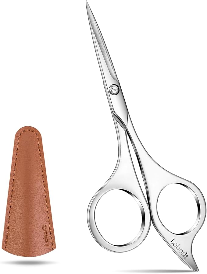 Lobodt Professional beard scissors, 4.9-inch (silver) small pointed stainless steel hairdressing scissors, Moustache Trimming，suitable for personal care and beauty of both men and women