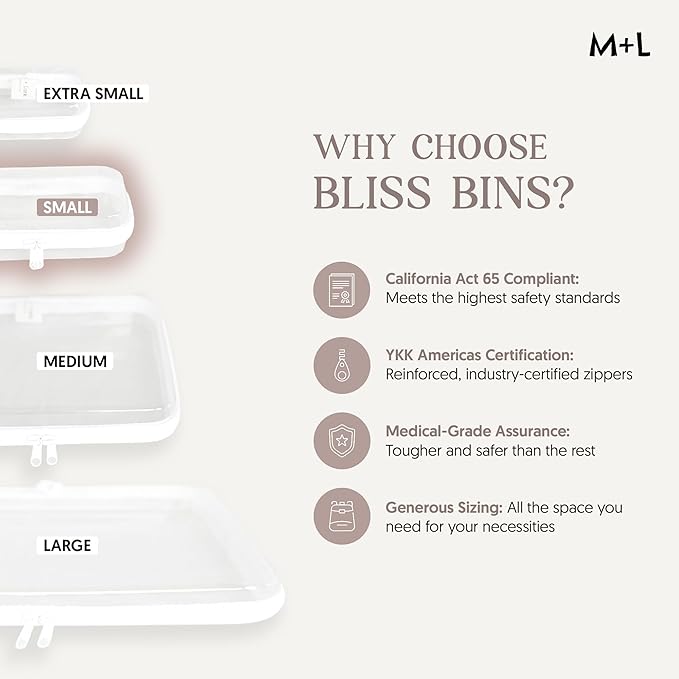 MAPLE + LARK Bliss Bins - Hard Sided Clear Zipper Case for Storage - Professional-Grade Plastic Clear Zipper Pencil Case, Toiletry Pouch, Travel Organizer, Cosmetic Bag, Toy Storage Bins (2 Pack, S)