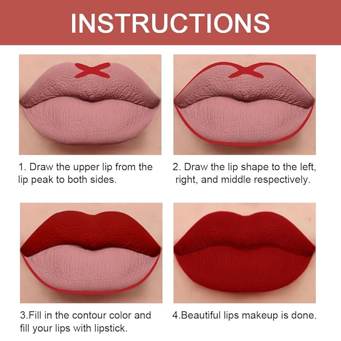 HHLTOH 2-in-1 Ruby Red Matte Lip Liner and Lipstick Combo, Red Lipsticks for Women 24 hour Long Lasting Waterproof Smudge Proof, Easy to apply, Everyday Lips Makeup 01