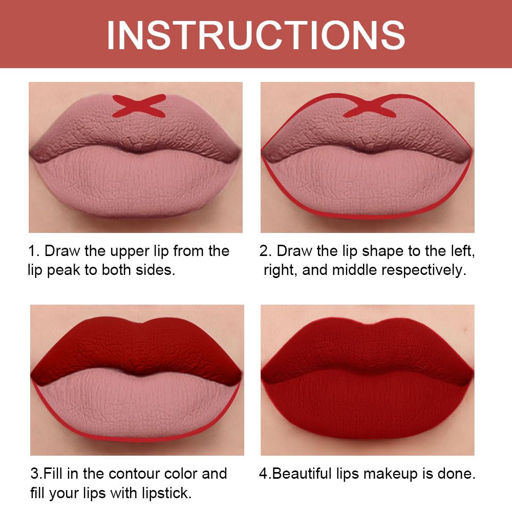 HHLTOH 2-in-1 Ruby Red Matte Lip Liner and Lipstick Combo, Red Lipsticks for Women 24 hour Long Lasting Waterproof Smudge Proof, Easy to apply, Everyday Lips Makeup 01