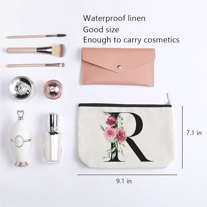 KDXPBZ Initial Makeup Bag - Personalized Gifts for Women, Bridesmaid & Birthday Gifts - Bride & Bridesmaid Cosmetic Bag (Letter R)