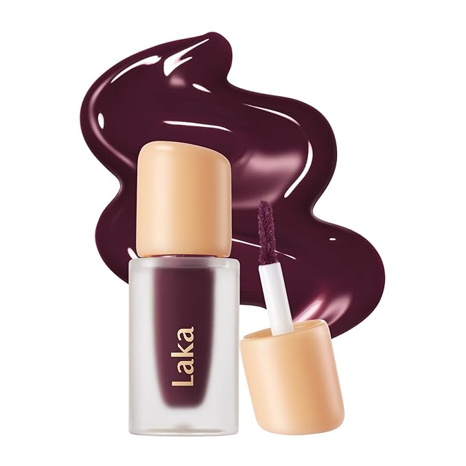 Laka Fruity Glam Lip Tint Mini, 1.9g/0.07oz, Glowing Lip Stain with Wide Color Spectrum, Hydrating & Lightweight Texture, Long-Lasting Bold Stain, Non-Sticky, Vegan, K-Beauty (#123 Unsweet berry)