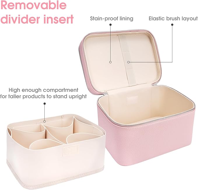 idoltimes Makeup Case, Large Capacity Waterproof Double Layer Cosmetic Bag with Removable Divider, Double Compartment Brush Organizer, Multi-functional Travel Organizer