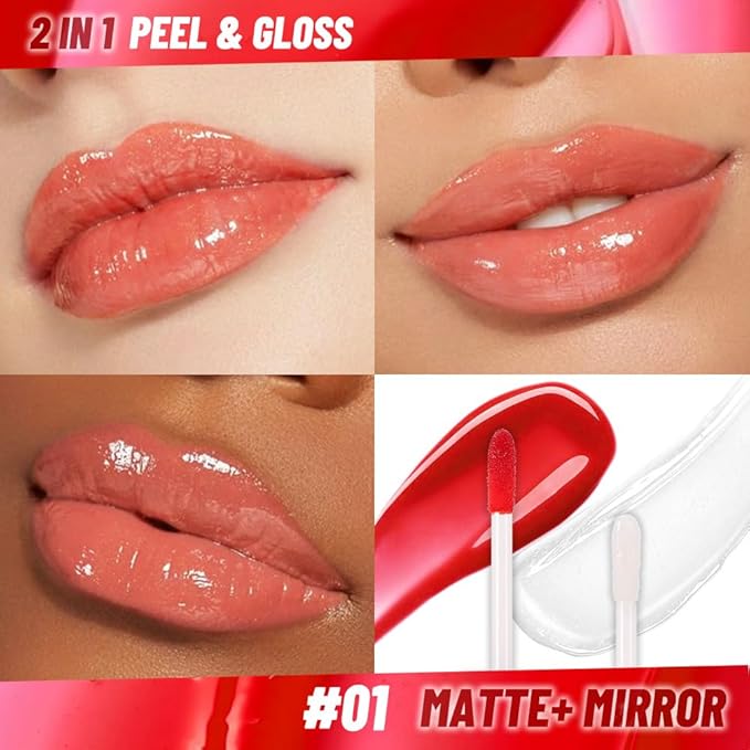 JUAAZIN Vivid Apricot Lip Stain Peel Off Lip liner and Lip oil with Tweezer, Dual-Ended Peel Off Lip Stain Tattoo, Highly Pigmented Long Lasting Waterproof, Transfer-proof for All Skin Types, 01#