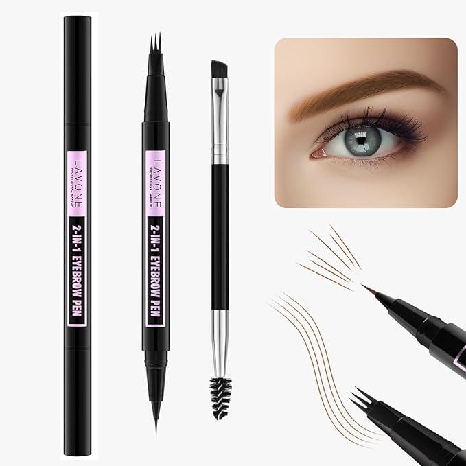 LAVONE Eyebrow Pen with 3 Tip Microblading Eyebrow Pencil and Ultra-Precise Brow Pencil, Dual-ended Eyebrow Brush - Soft Brown 05