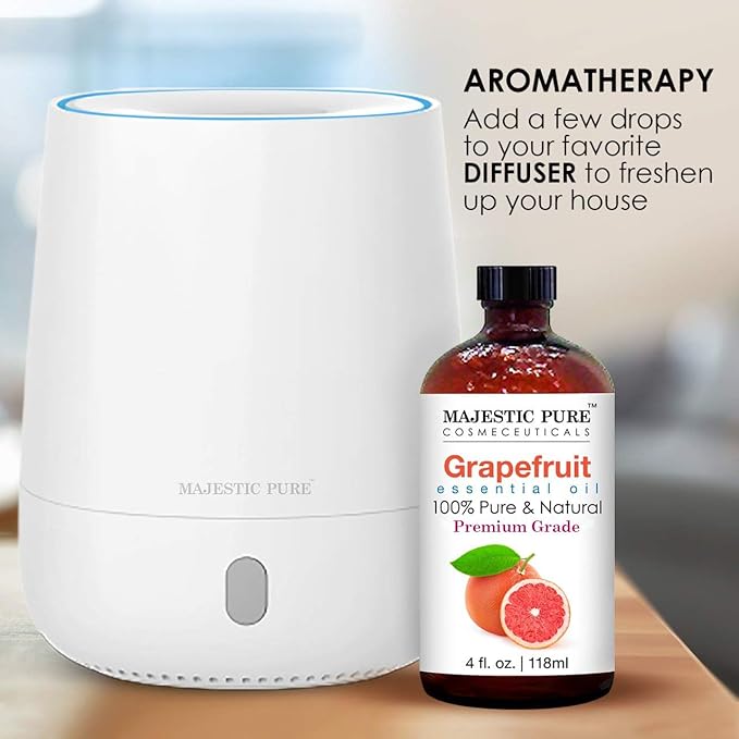 Majestic Pure Essential Oil with Glass Dropper - 100% Pure and Natural - Essential Oils for Diffuser, Aromatherapy, Soap and Candle Making, Grapefruit Essential Oil, Grapefruit Oil, 4 Fl Oz