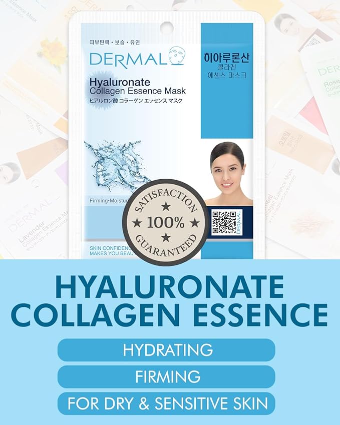 DERMAL Hyaluronic Acid Collagen Sheet Mask, 23g Each, 10 Count