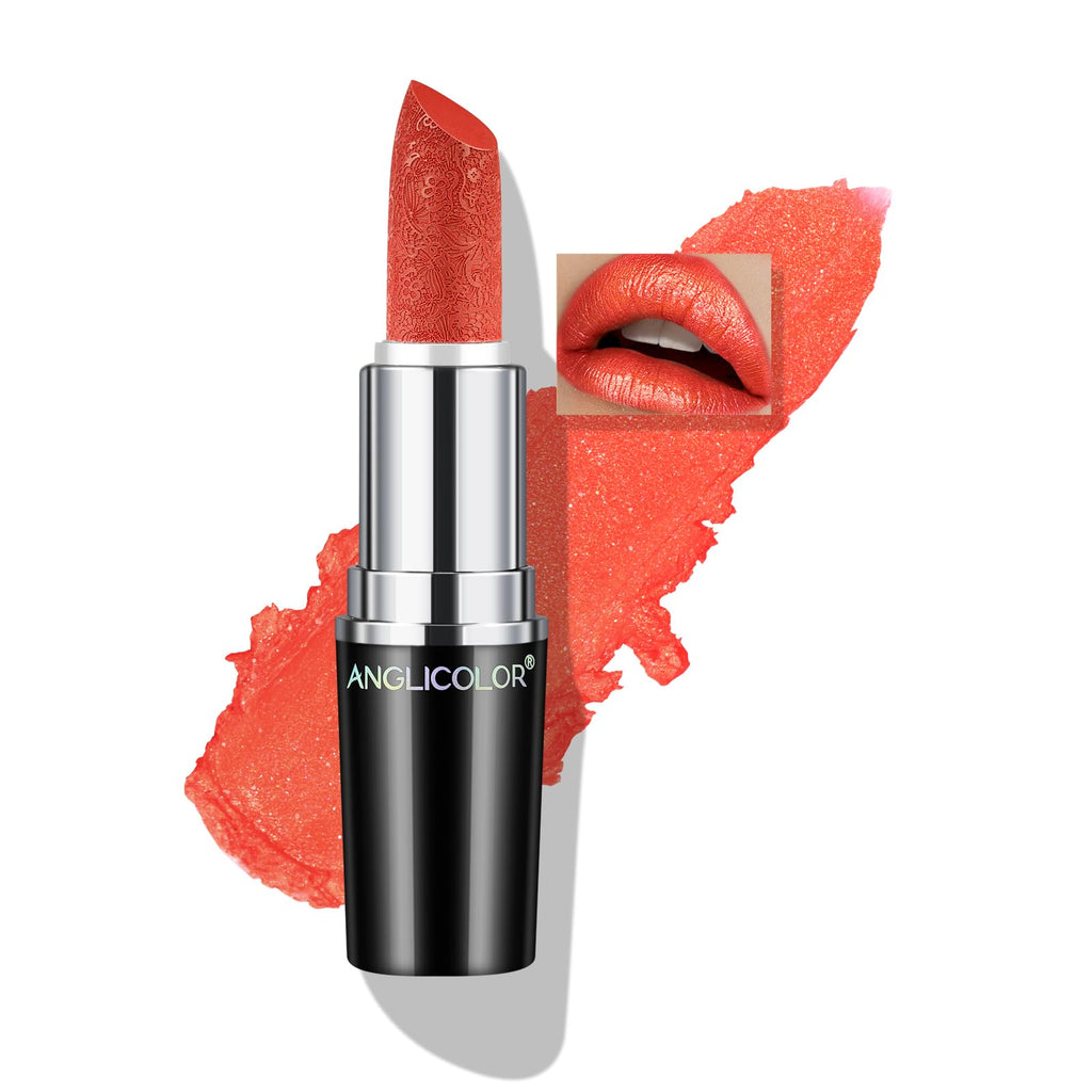 Anglicolor Glitter Coral Lipstick,Diamond High Shine Finish,Moisturizing Creamy Formula,Non-Sticky,Sparkle Brick Red Lipstick For Women,For Bar Nights Party,Music Festivals(14 SUNRISE AT SEA, 4g)
