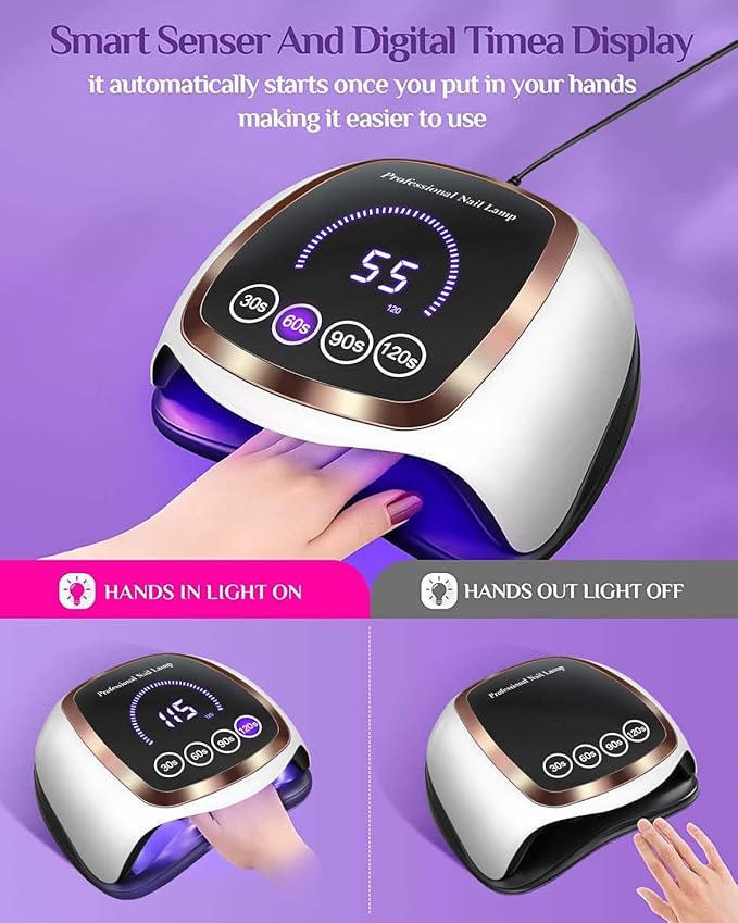UV Nail Lamp, 180W LED Nail Dryer for Gel Polish, Touch Screen, 42 Beads