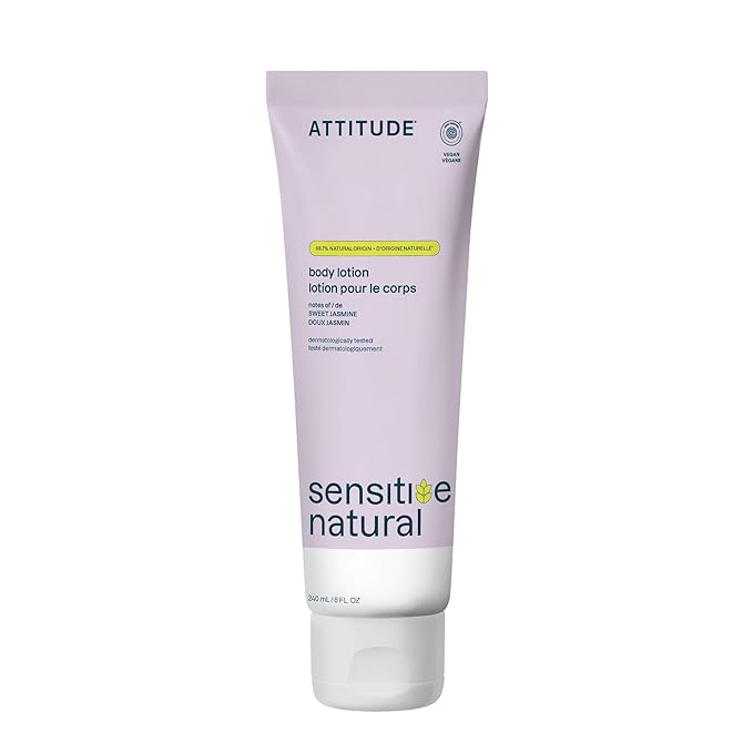 ATTITUDE Sensitive Skin Body Lotion, Soothing Oat Formula, Hydrating Care for Dry Skin, EWG Verified, Dermatologically Tested, Vegan, Sweet Jasmine Scent, 8 Fl Oz
