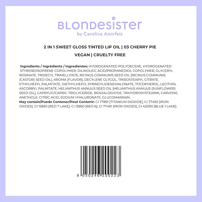 Blondesister 2-in-1 Sweet Gloss Tinted Lip Oil - Lip Oil for Women - Hydrating, Non-Sticky Formula with Light Color - 03 Cherry Pie - 0.084 oz.