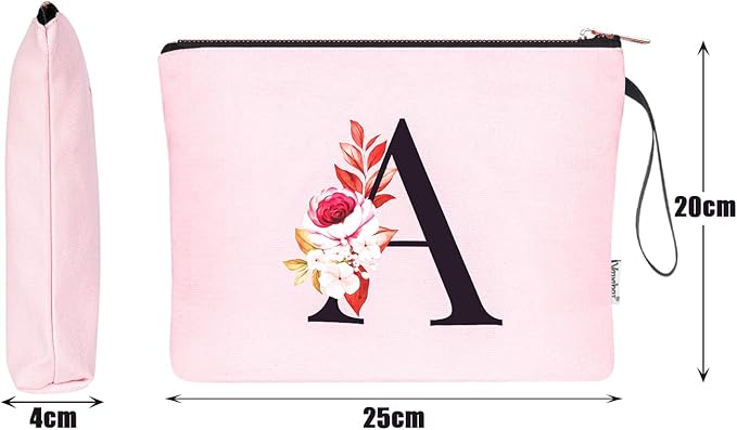 Vavabox A-Z Personalized Makeup Bag, Birthday Gifts for Women Mom, Gifts for Best Friend, Bride Bridesmaid Cosmetic bag (A, 06-Pink)