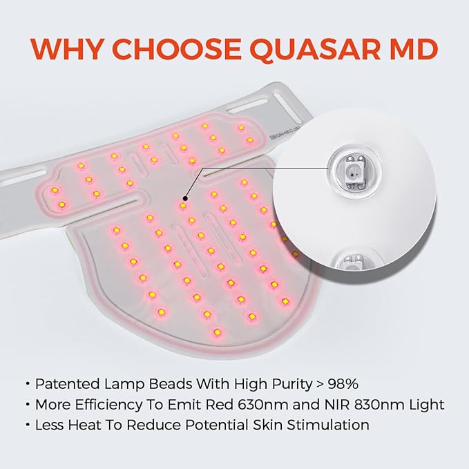 Quasar MD Neck & Décolleté Firming Beauty Device – LED Light Therapy Skin Tone and Texture Enhancement, 630nm and 830nm Dual Wavelengths Emission LED Device, Liquid Silicone
