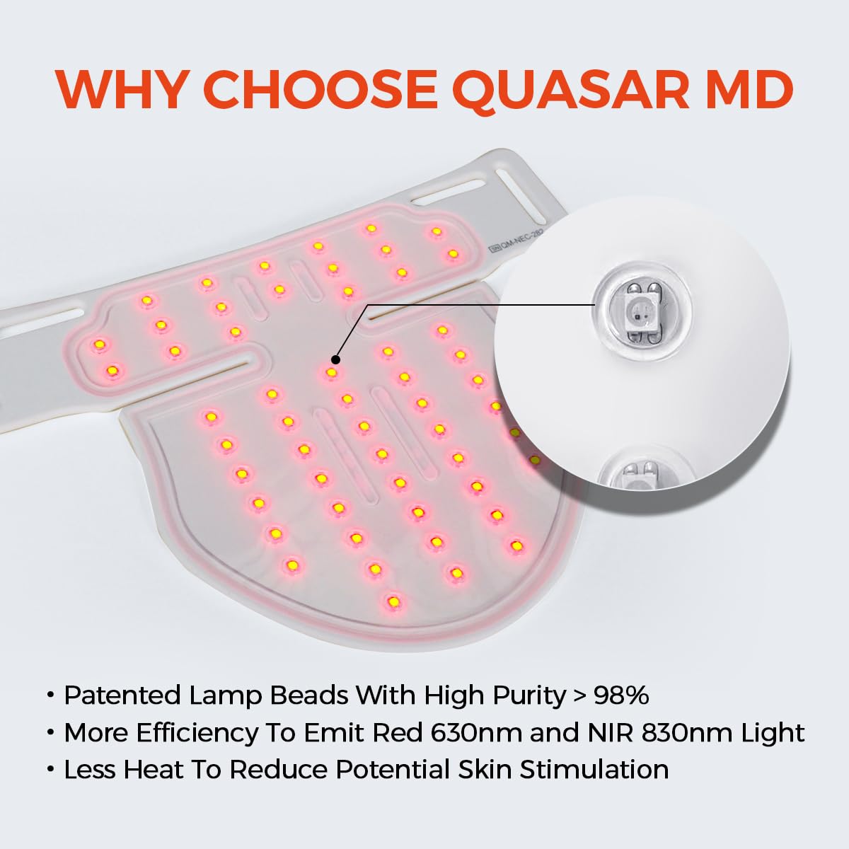 Quasar MD Neck & Décolleté Firming Beauty Device – LED Light Therapy Skin Tone and Texture Enhancement, 630nm and 830nm Dual Wavelengths Emission LED Device, Liquid Silicone
