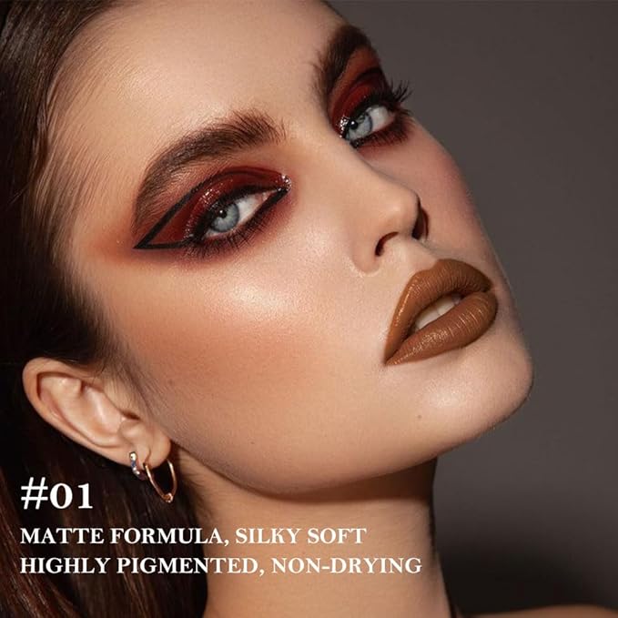 JUAAZIN Warm Brown Gradient Matte Lip Liner Pencil Crayon for Women - Waterproof Smudge-Proof Kissproof Long-Wear Lip Pencil, Flawless Contour Ombre Effect Lip Crayon, Creamy Pigmented Lip Liner 01#