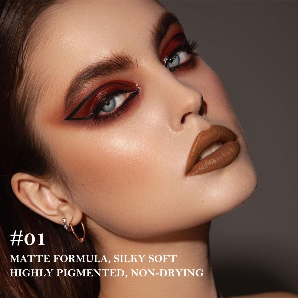 JUAAZIN Warm Brown Gradient Matte Lip Liner Pencil Crayon for Women - Waterproof Smudge-Proof Kissproof Long-Wear Lip Pencil, Flawless Contour Ombre Effect Lip Crayon, Creamy Pigmented Lip Liner 01#
