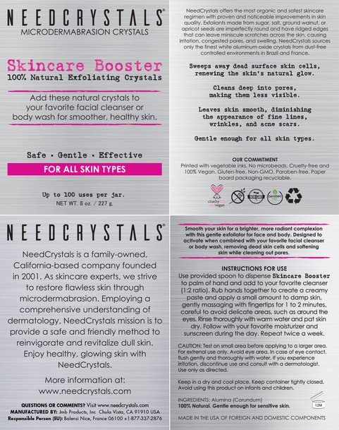 NeedCrystals Microdermabrasion Crystals 8 oz. / 227g. DIY Face Scrub. Natural Facial Exfoliator for Dull or Dry Skin Improves Acne Scars, Blackheads, Pore Size, Wrinkles, Blemishes & Skin Texture