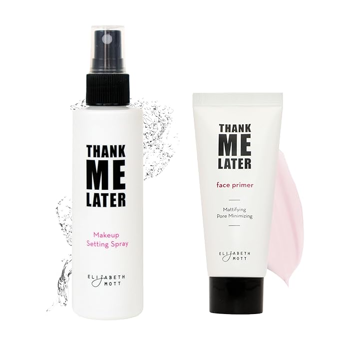 Elizabeth Mott Thank Me Later Primer & Setting Spray Bundle – Pore Minimizer for Face, Smoothing Soft Matte Finish Face Primer & Hydrating Setting Spray for Long-Lasting Makeup – 30g + 95ml