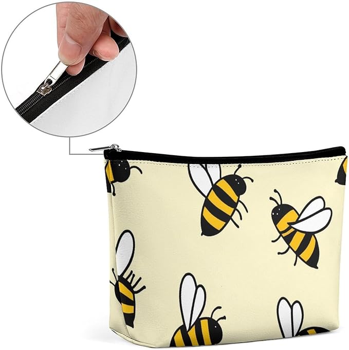 Meaudiwes Personality Fashion Zipper Cosmetic Case, Portable Makeup Case, Toiletry Bag, Cute Bee Pattern Travel Cosmetic Toiletry Bag