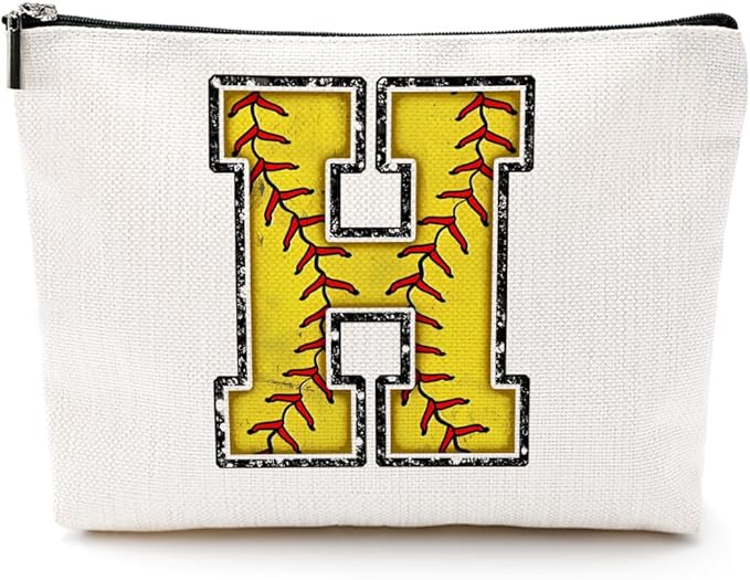 Softball Gifts Initial H Makeup Bag Softball Gifts for Team Cosmetic Bag
