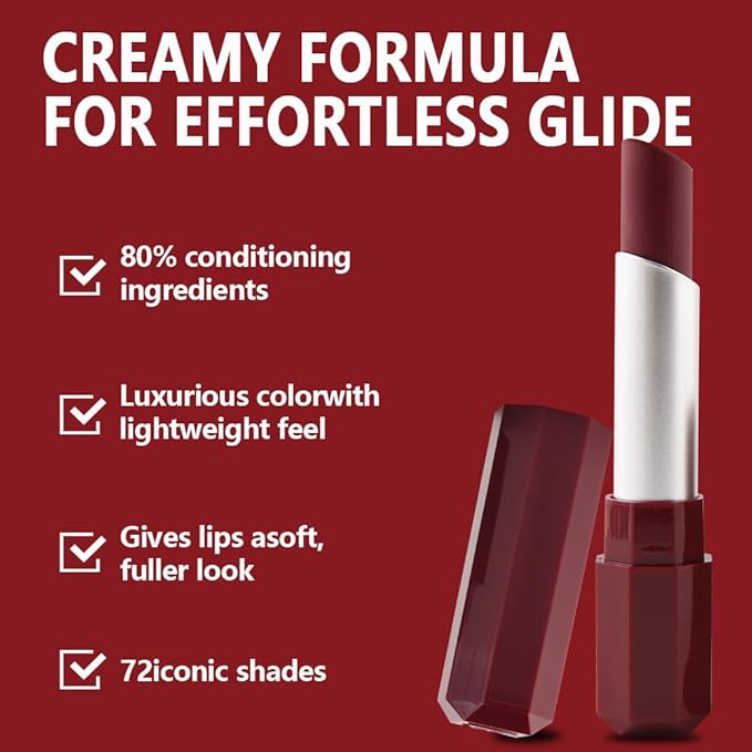 IATMOMOD Burgundy Red Cream Matte Lipstick Stick 04#, Longwear Full Coverage Velvet Lip Color, Waterproof Multi-Use Lip & Cheek Makeup for Party & Daily Wear, Labial con color mate para uso diario
