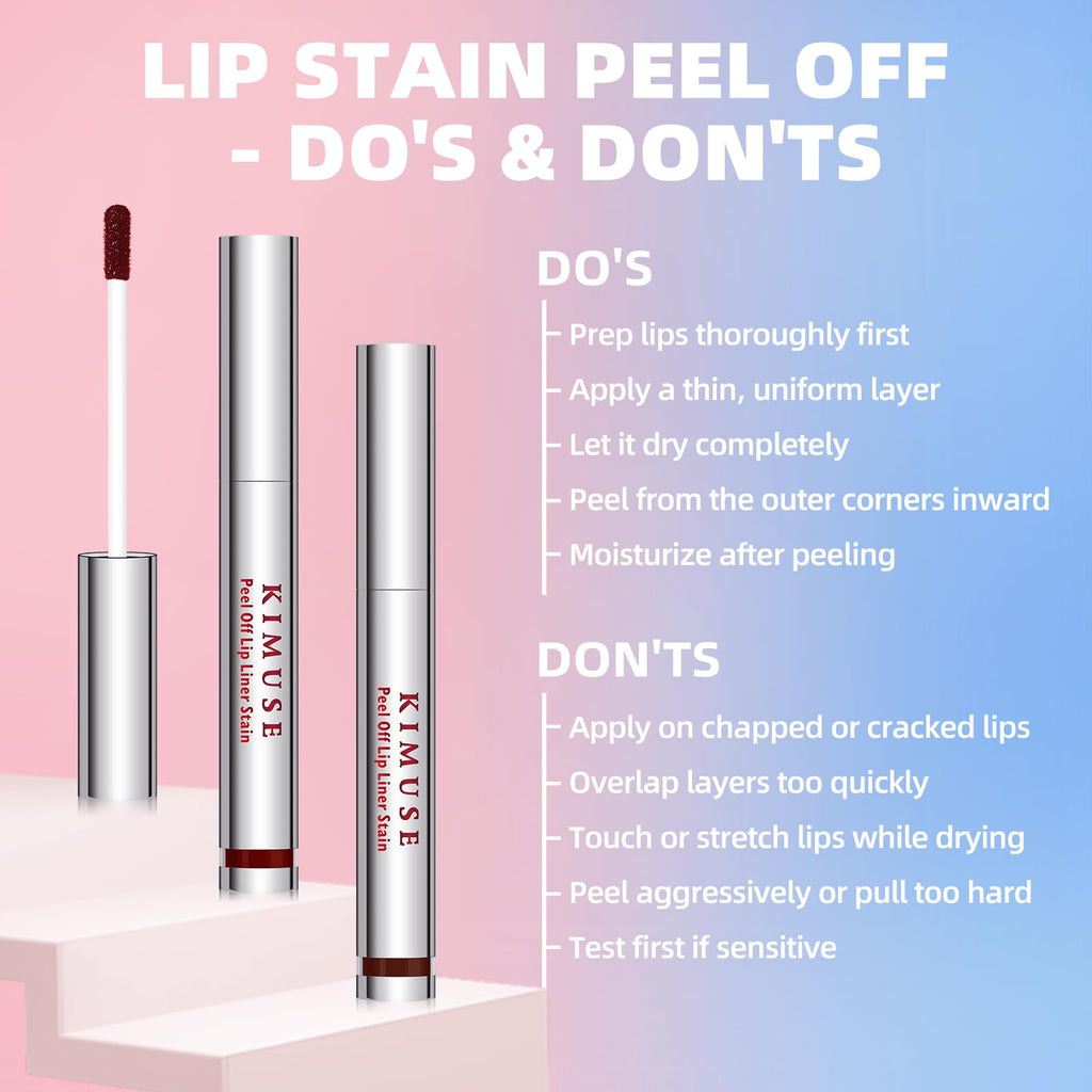 KIMUSE Peel Off Lip Stain Trio, 3 Colors Waterproof Matte Lip Tint Liner