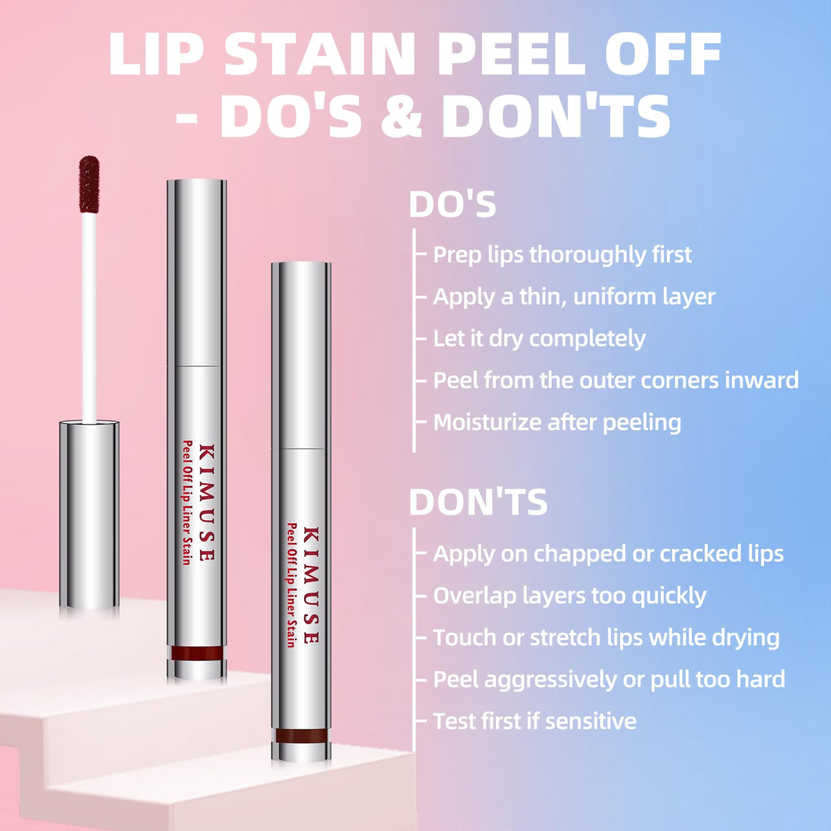 KIMUSE Peel Off Lip Stain Trio, 3 Colors Waterproof Matte Lip Tint Liner