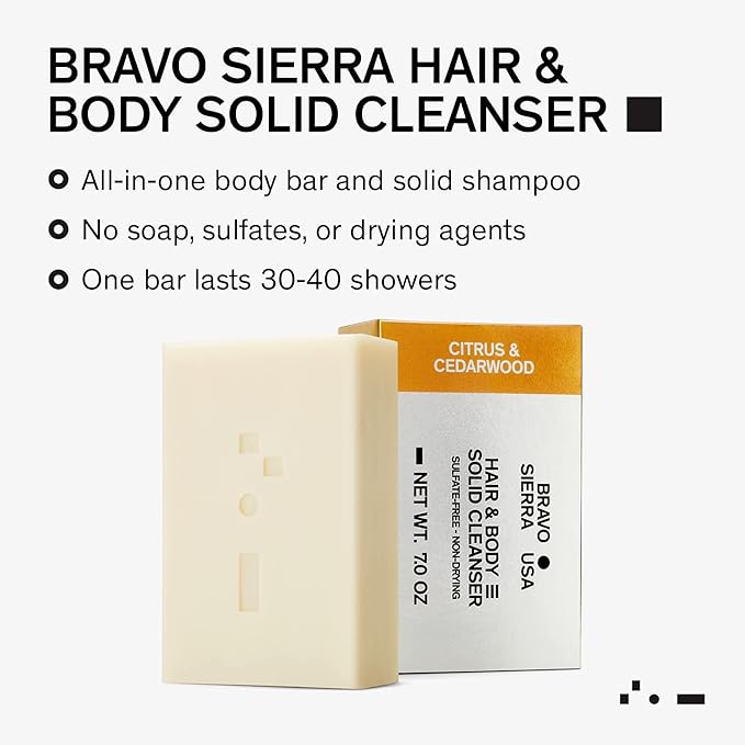 Bravo Sierra Body & Hair Mens Bar Soap - Citrus & Cedarwood, 2-Pack