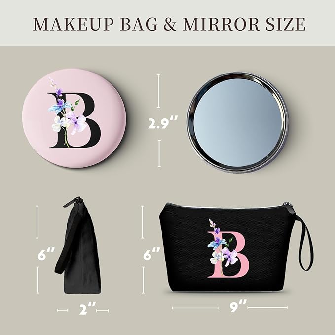 A-Z Personalized Maid Of Honor Gifts, Initial Makeup Bag with Mirror, B