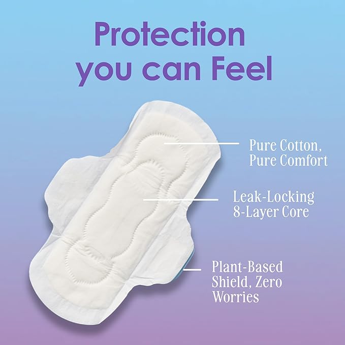 August Organic Pads for Women, 36-Pack Regular Organic Pads with Wings
