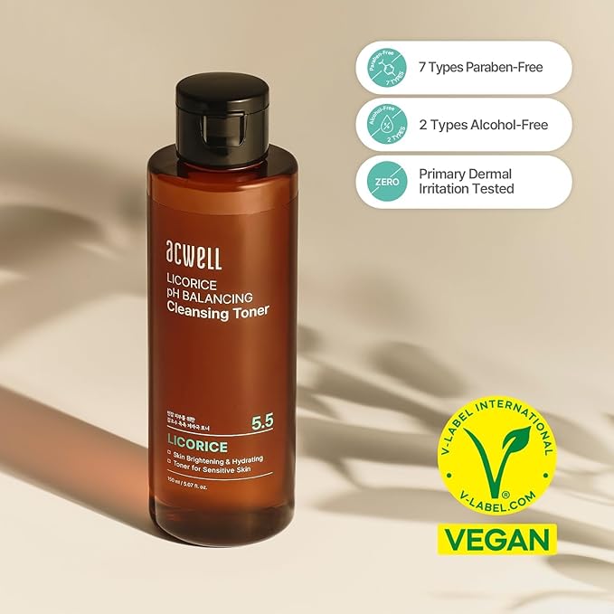 ACWELL Licorice pH 5.5 Balancing Cleansing Toner - Alcohol-Free Korean Face Toner, Hydrating Clarifying Formula for Dull and Combination Skin, 5.07 fl oz