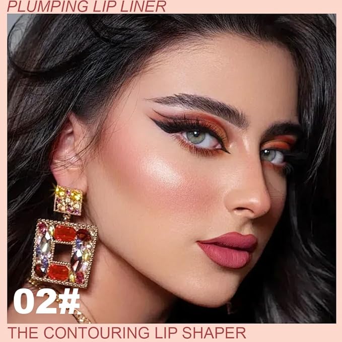 QIDSTERS Plump Matte Crayon Lip Liner Pencil, Neutral Pink Lipstick Lip Liners for Women, 24 Hour Long-Lasting Lip Gloss Makeup, With Silicone Smudger for Define Contours & Sculpting Lip, 02