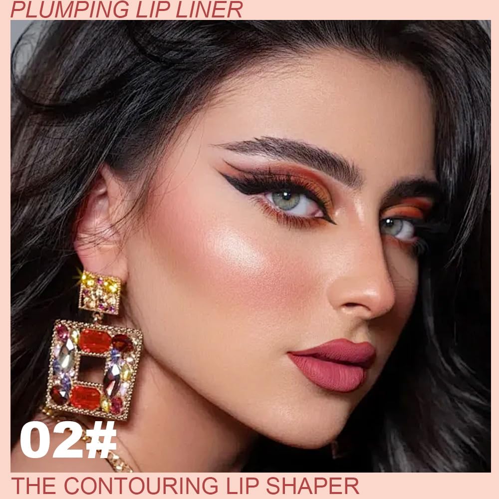 QIDSTERS Plump Matte Crayon Lip Liner Pencil, Neutral Pink Lipstick Lip Liners for Women, 24 Hour Long-Lasting Lip Gloss Makeup, With Silicone Smudger for Define Contours & Sculpting Lip, 02