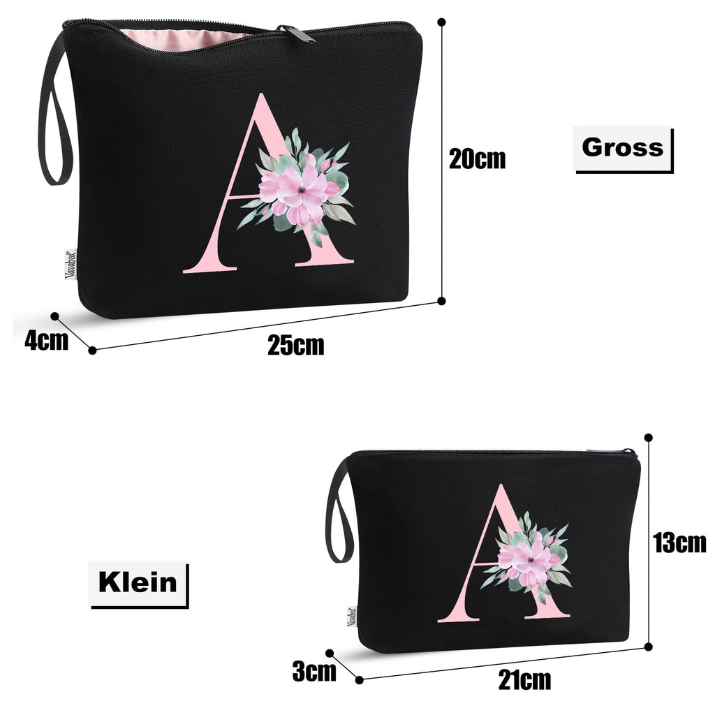 Vavabox A-Z Personalized Makeup Bag, Birthday Gifts for Women Mom, Gifts for Best Friend, Bride Bridesmaid Cosmetic bag (D, 04-Black Set)