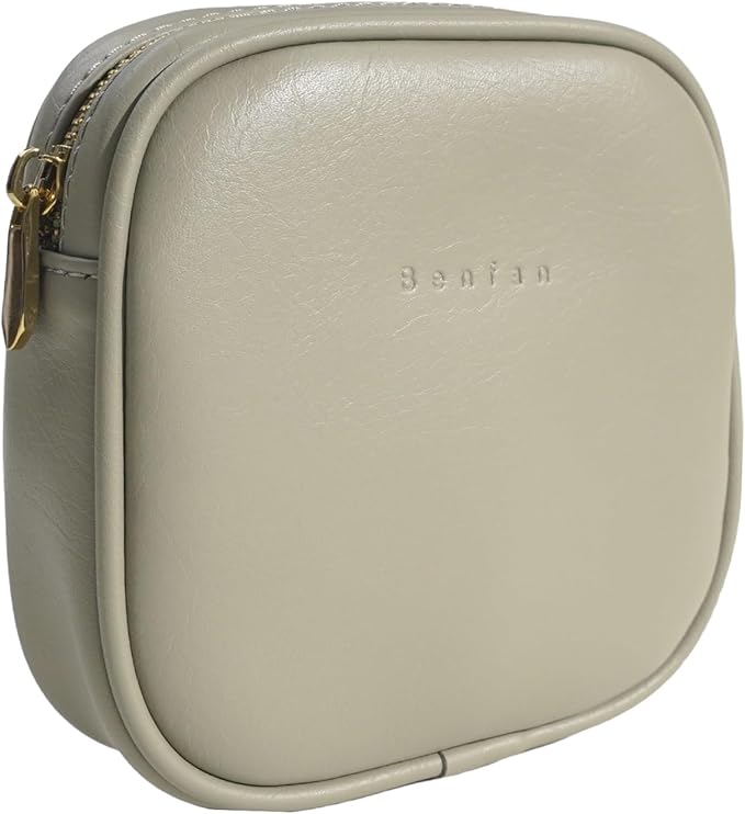 Benfan Leather Cosmetic Bag for Women Small Zipper Makeup Bag for Purse Waterproof Travel Makeup Organizer Charger Storage Pouch Color Green