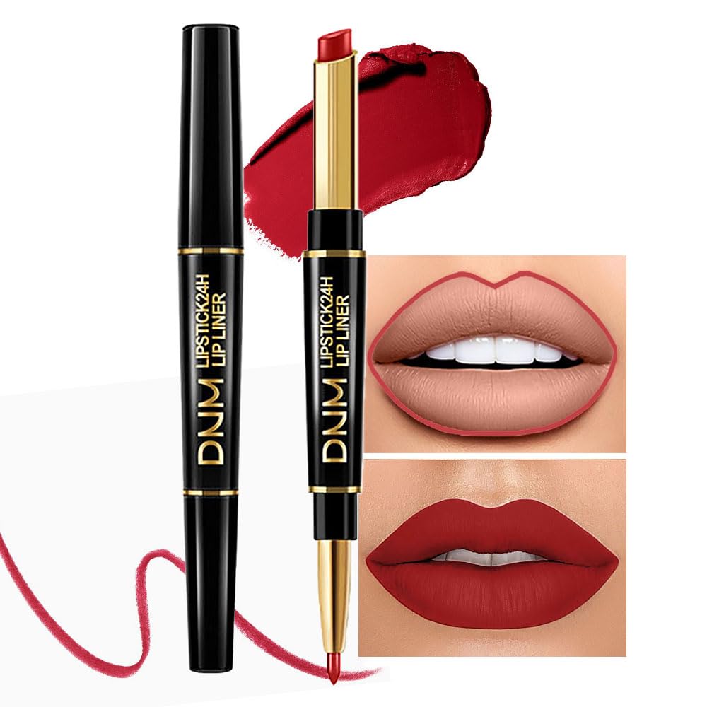 HHLTOH 2-in-1 Ruby Red Matte Lip Liner and Lipstick Combo, Red Lipsticks for Women 24 hour Long Lasting Waterproof Smudge Proof, Easy to apply, Everyday Lips Makeup 01