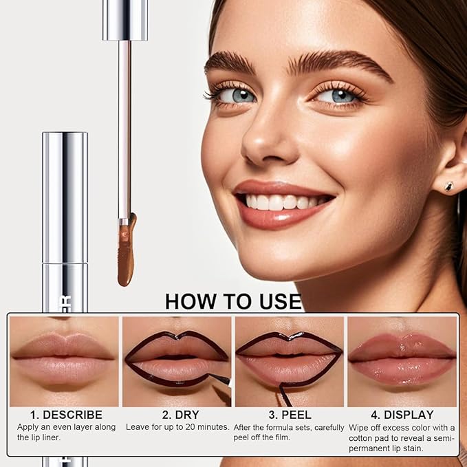GLSFACE 3 Colors Peel Off Lip Liner with Tweezer Kit, Rich Color Matte Finish Lip Tint Stains Makeup Set for Women, Long Lasting, Waterproof, Smudge Proof, For All Skin Types (#1, #3, #5)