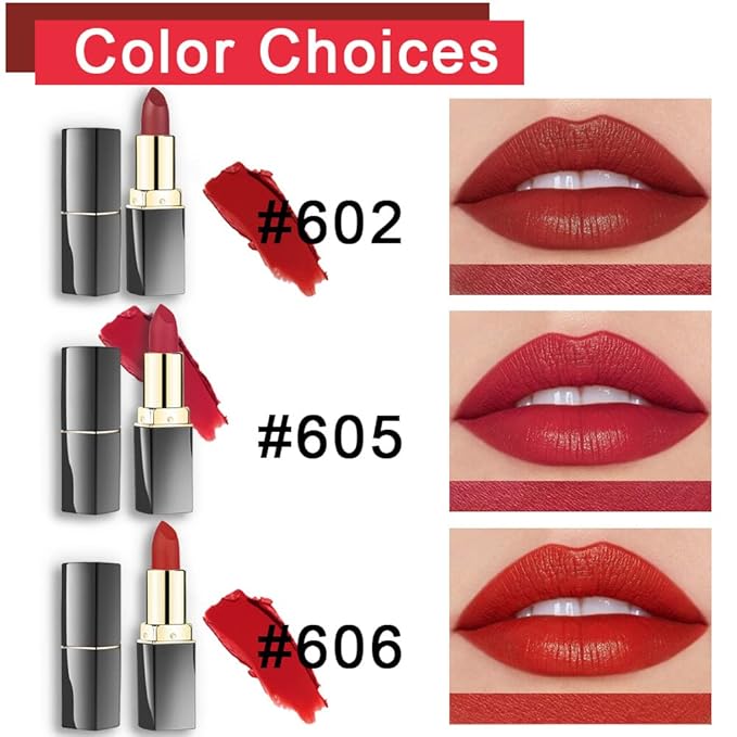 evpct 3Pcs Dark Bright Ruby Berry Red Matte Lipstick Set for Older Women