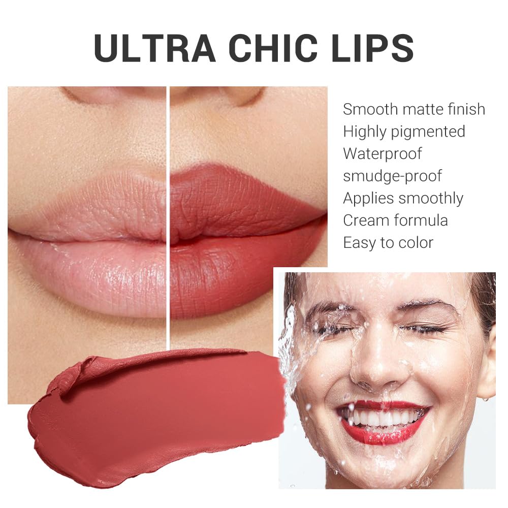 CAKAILA Rose Red Lip Stick,Matte Cream Lipstick Set for Women,Long Lasting Waterproof Smudge Proof Velvet lipsticks Crayon,Lip Makeup Kit Travel Size,Vegan & Cruelty-free (Pack of 1)