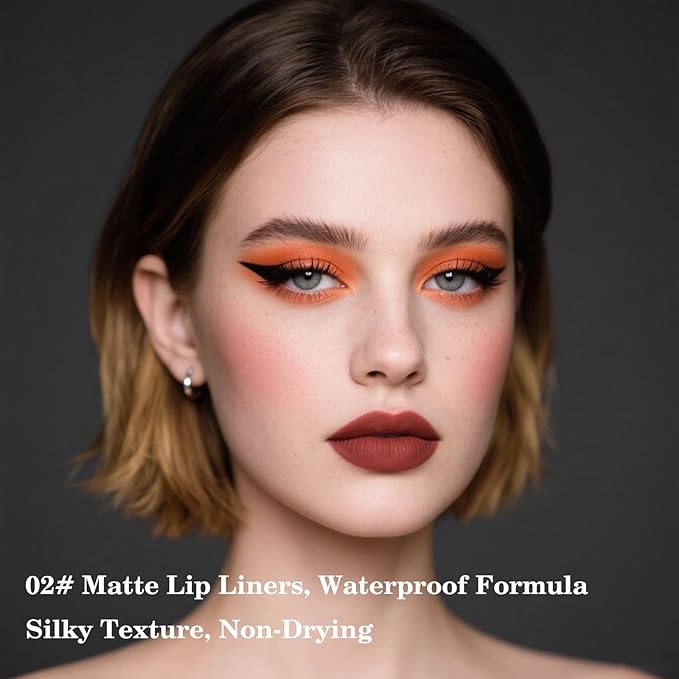 Mefyhtune 2-in-1 Gradient Dark Red Lip Liner & Lipstick, Waterproof Long Lasting Matte Lip Liner Pencil, Makeup Smudge proof lip liner with Cone Tip (02#-Smokey Rose)