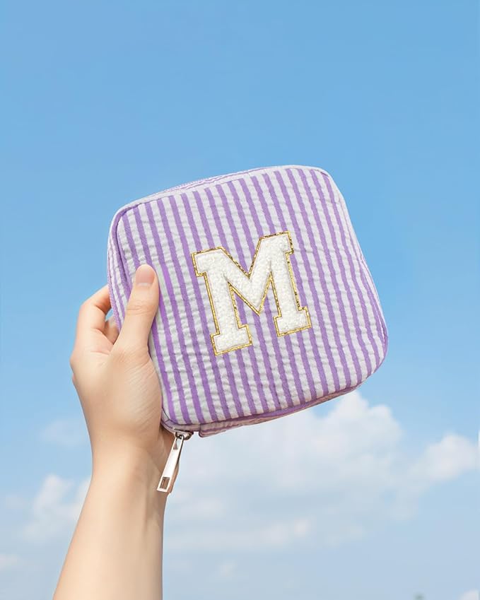 LETGO Purple Cute Travel Makeup Bag - Preppy Makeup Bag Sweet 16 Gifts Sister Girlfriend Gifts Monogram Makeup Bag Make Up Bag Large Cosmetic Bags for Women Friend Graduation Gifts for Her