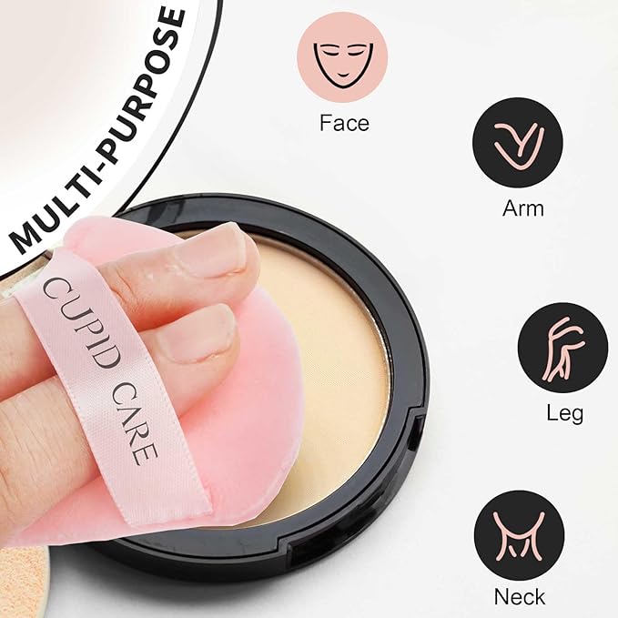 CUPID CARE 6 Pcs Powder Puff with 2 Travel Cases, Setting Powder Puffs for Face Powder and Foundation, Velour Makeup Puff for Loose Powder Body Powder, Skin-Friendly, Beauty Makeup Tools-Pink/Red