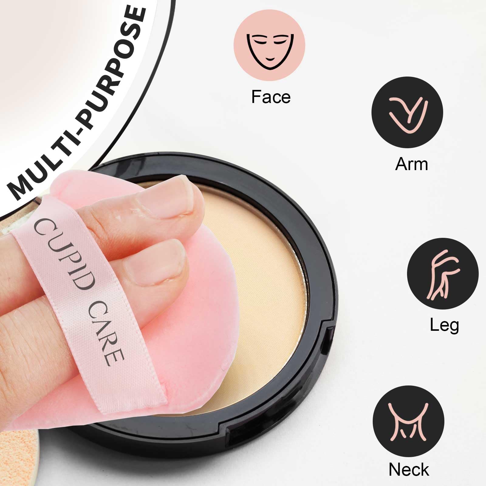 CUPID CARE 6 Pcs Powder Puff with 2 Travel Cases, Setting Powder Puffs for Face Powder and Foundation, Velour Makeup Puff for Loose Powder Body Powder, Skin-Friendly, Beauty Makeup Tools-Pink/Red
