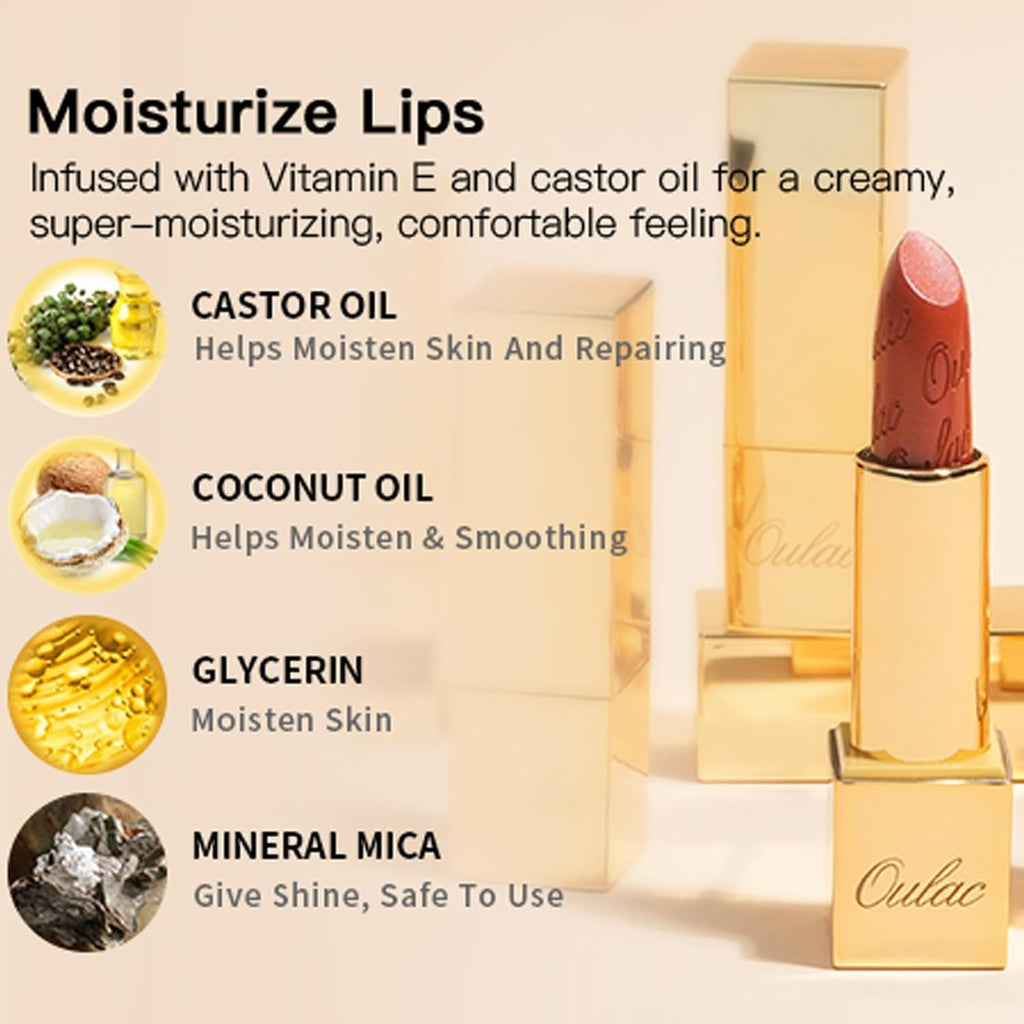 Oulac Matte Cinnamon Lipstick with Glow Metallic Finish - Vegan Lipstick for Women, Creamy Texture, Hydrating Clean Beauty Formula, High-End Magnetic Hook Design, GM03 Deep down