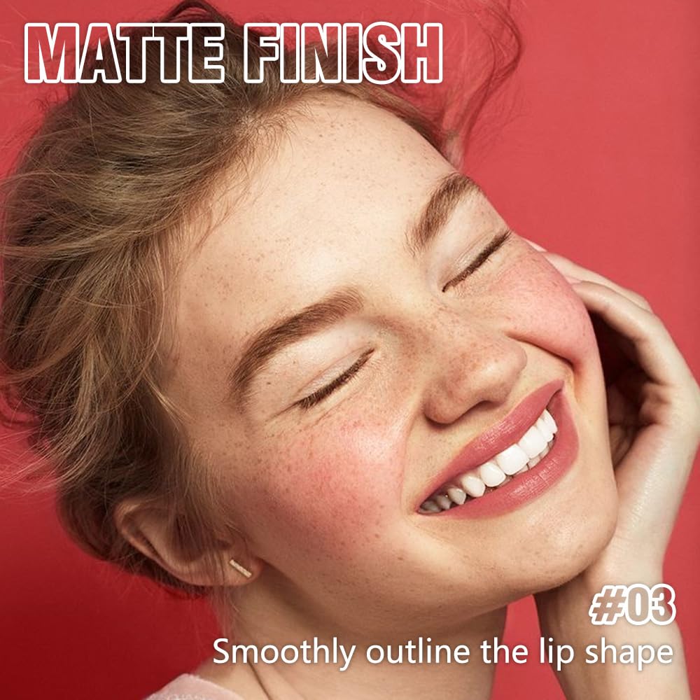 QIDSTERS Matte Lipstick Crayon Set for Women, Nude Pink 24 Hour Lipstick Lip Liner Pencil, Neutral Lip Stick Lipliner Long Lasting Waterproof Smudge Proof, Vegan & Cruelty-Free, 03